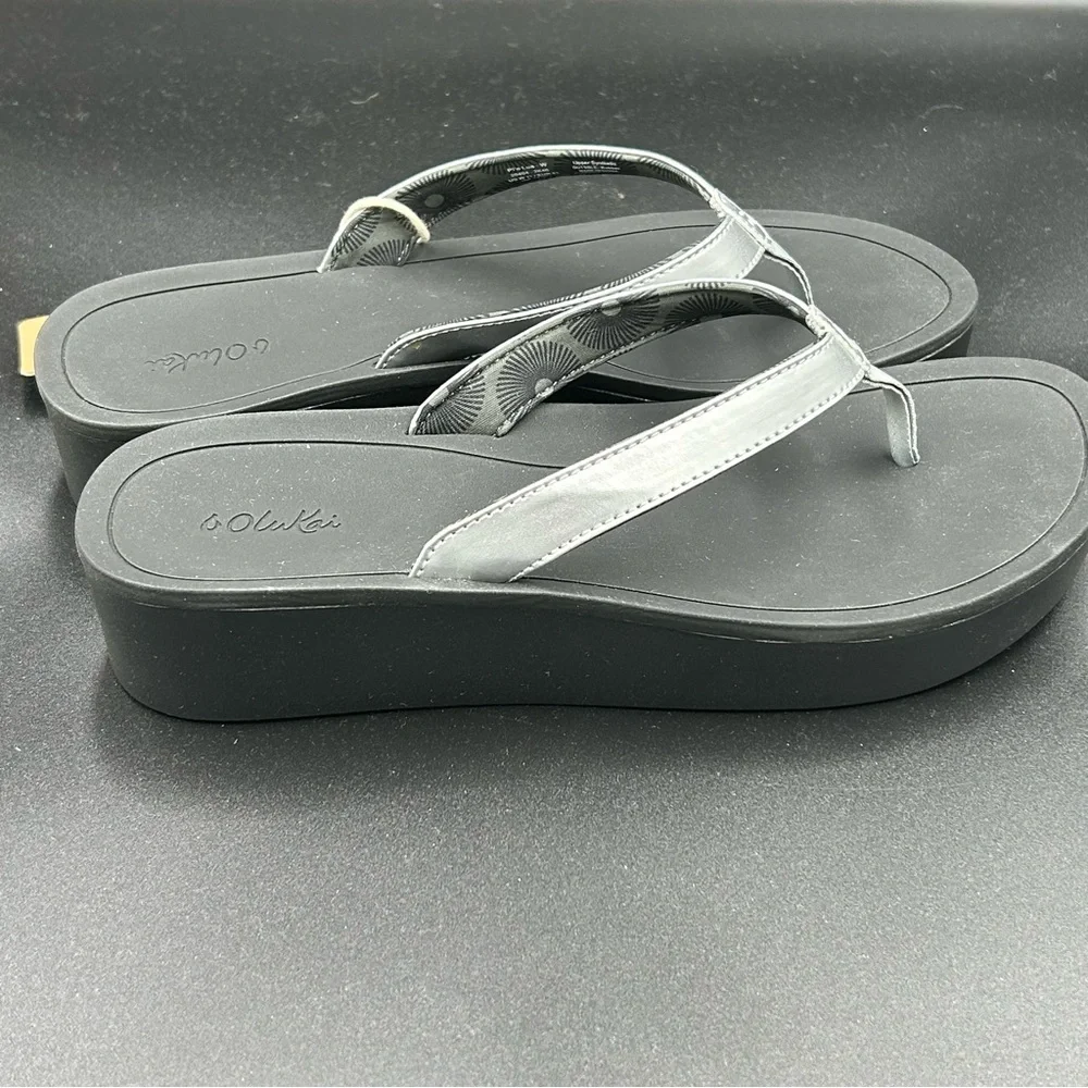 OluKai Women's Black and Silver‎ Sandals Brand New with Box Sz 11